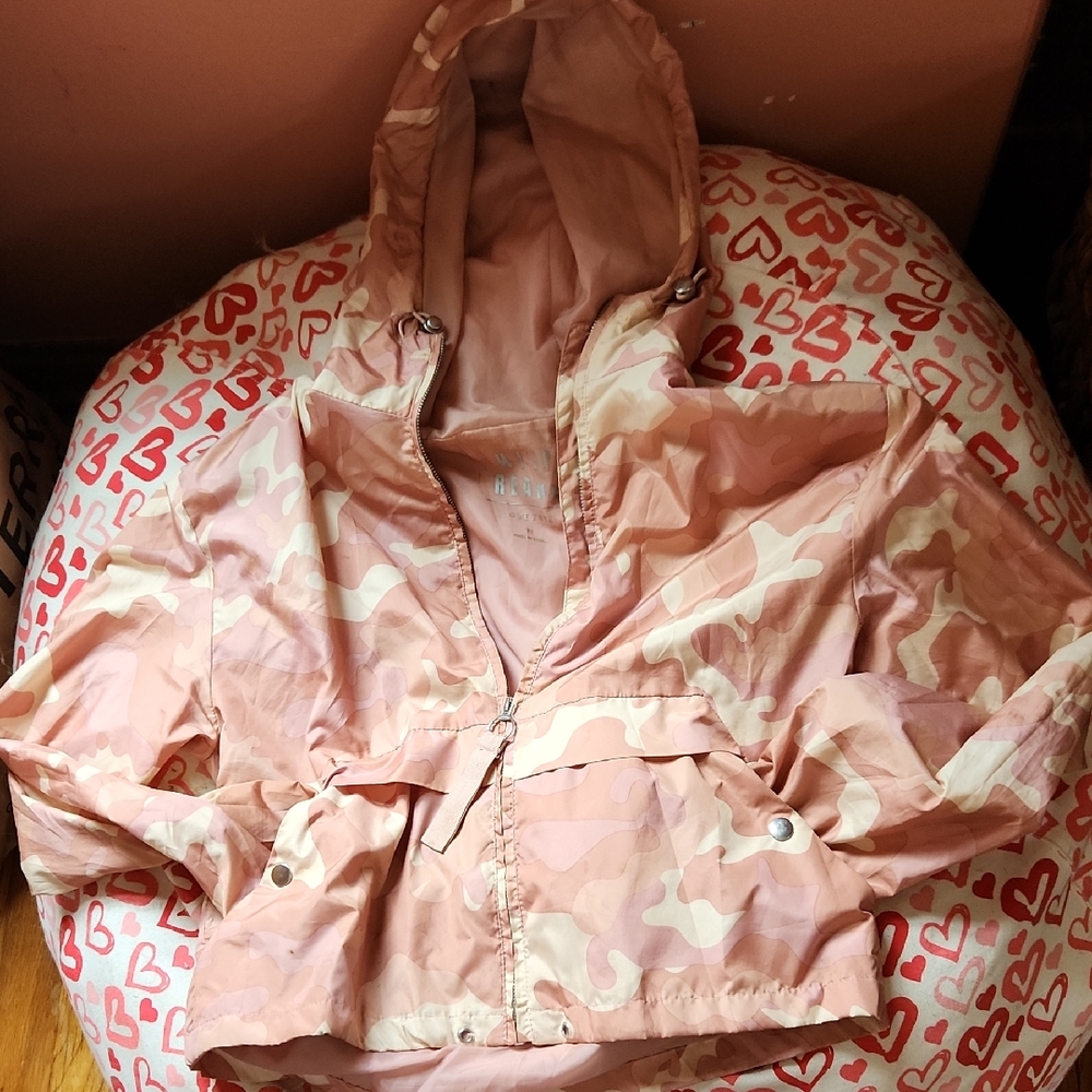 pink camo print rainjacket